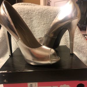 Charlotte Russe Peep Toe Silver Shoes